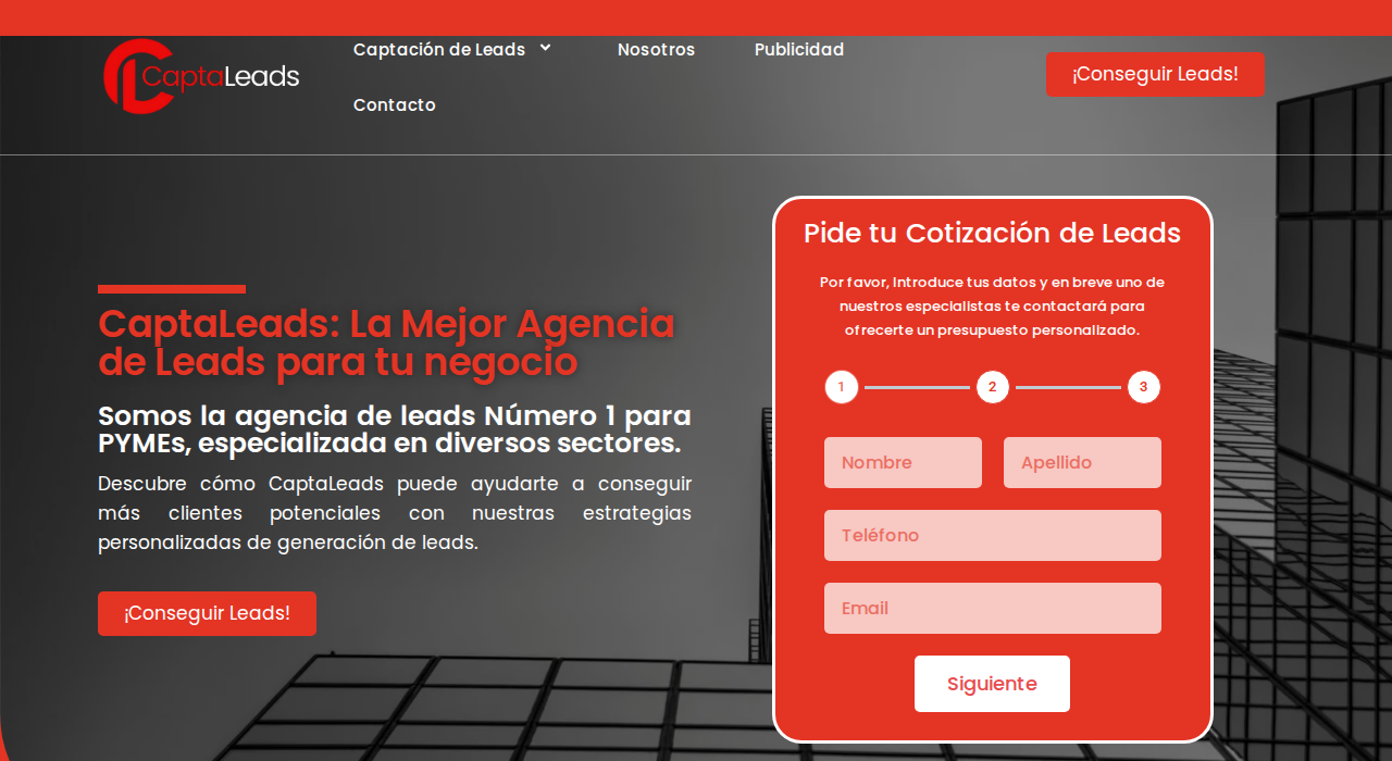 Captura de la web de CaptaLeads