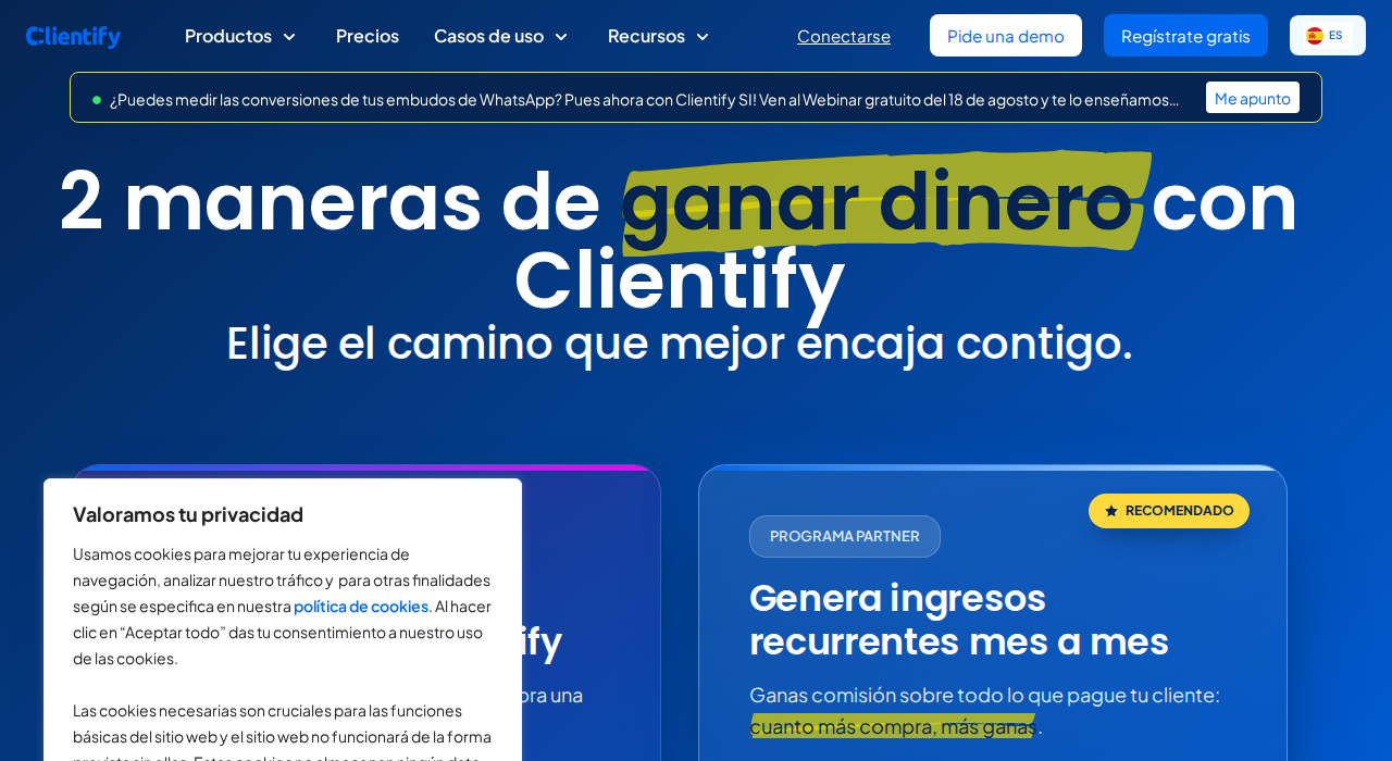 Página de partners de Clientify