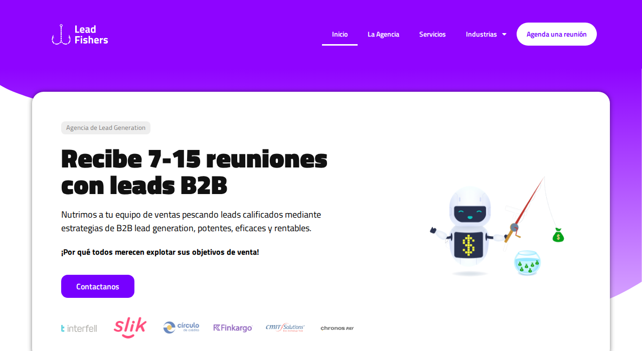 Captura de la web de Lead Fishers