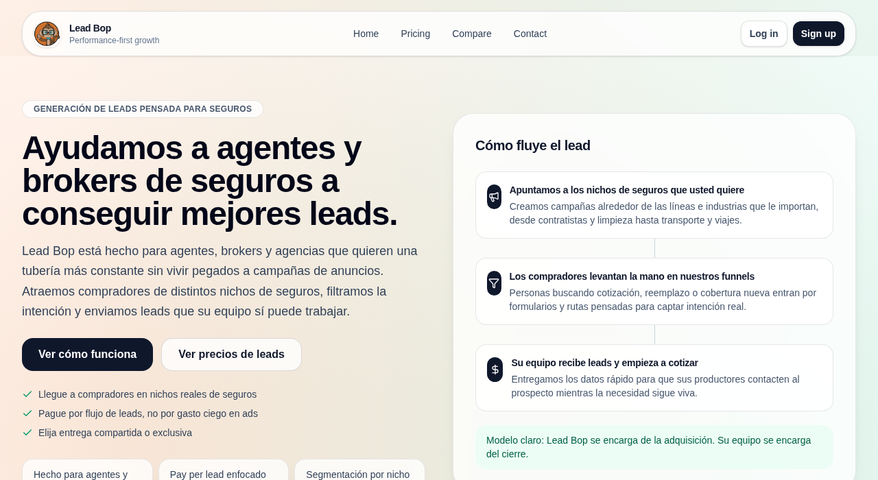 Captura de la web de Lead Bop