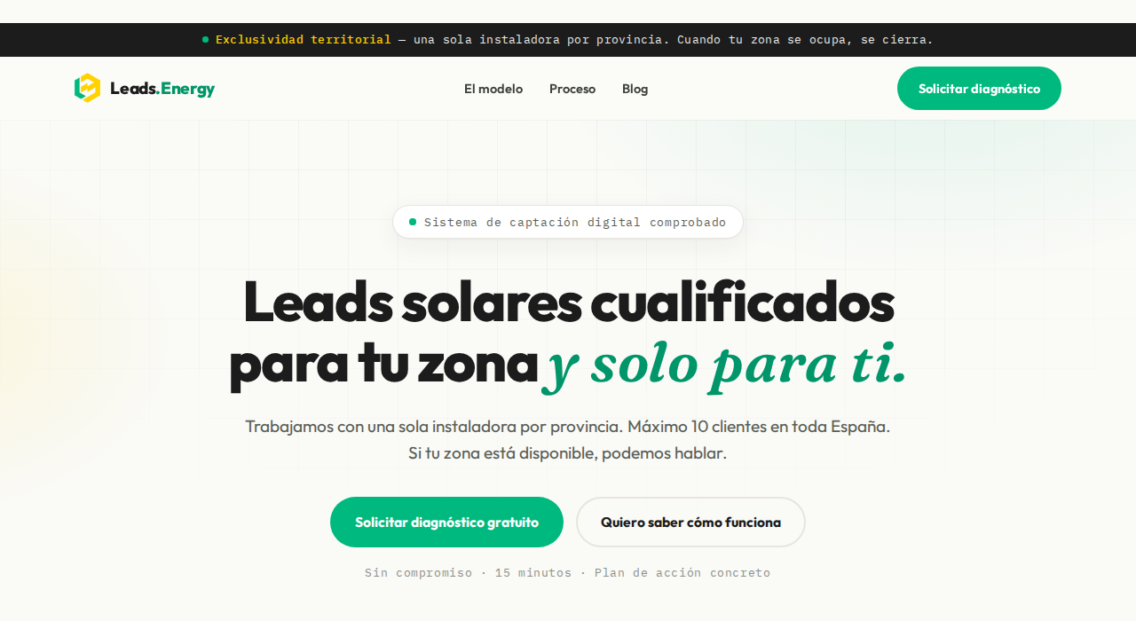 Captura de la web de Leads Energy