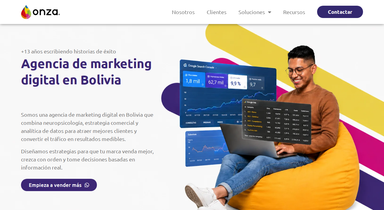 Captura de la web de Onza Marketing