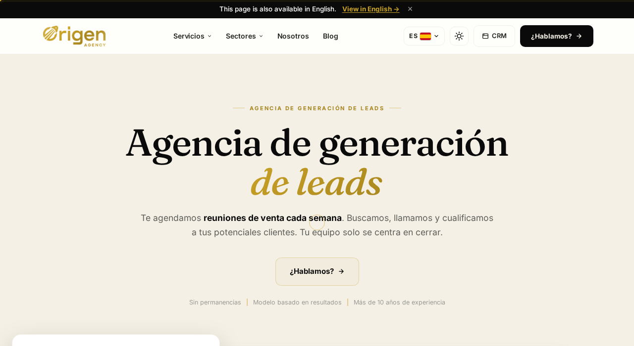 Captura de la web de Origen Agency