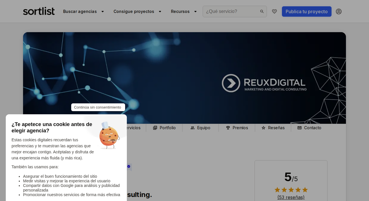 Captura del perfil de Reux Digital en Sortlist