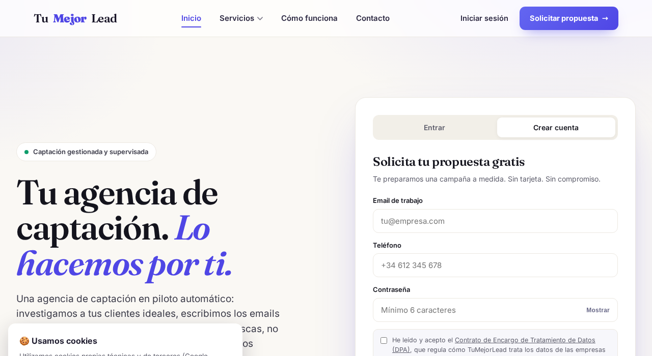 Captura de la web de TuMejorLead